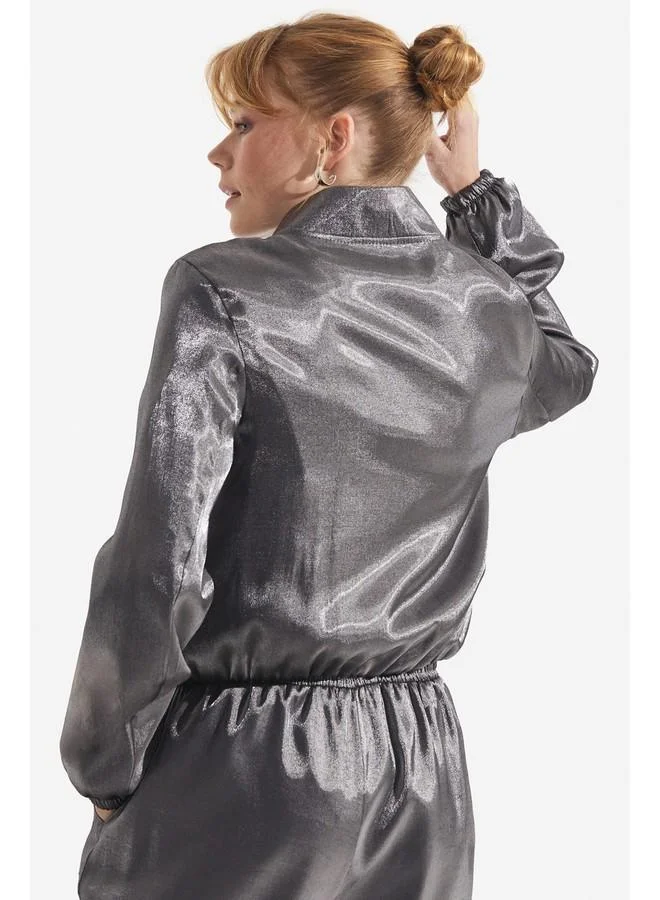 جون June Bright Fabric Bomber Jacket Anthracite