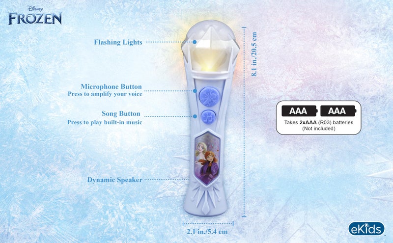 eKids Frozen Sing Along Microphone Toy for Kids with Built-in Music and Flashing Lights, Frozen Toys Make Great Stocking Stuffers for Kids (Frozen 2020) - Image 5