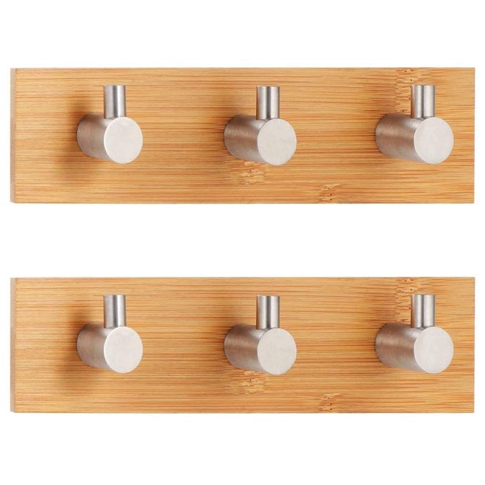 SELF ADHESIVE WOOD HOOKS FOR ROBE BATH TOWEL WOODEN ADHESIVE COAT KEY HOOKS HEAVY DUTY WALL DOOR HOOKS STICKY HOOKS FOR HANGING TRIPLE PACK OF 2