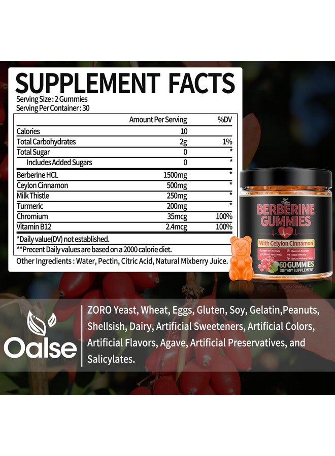 OALSE Berberine GLP-1 Gummies with Berberine HCI, Milk Thistle, Ceylon Cinnamon, PlusChro mium for Men & Women, Energy Boost, Body Support, Sugar Free (60 CT,1 Pack) - Image 3