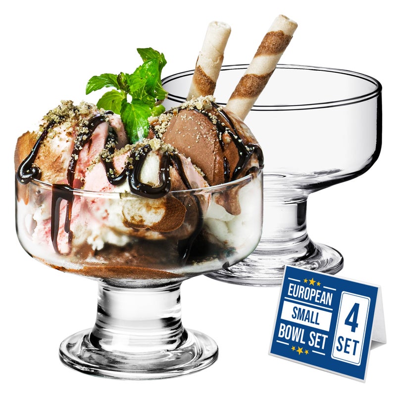 Crystalia Small Glass Ice Cream Bowl Set Glass Dessert Cups for Trifle Parfait Sundae and Nuts LeadFree Footed Dessert Cups Clear Glass Fruit Parfait Cups Set of 4 9 oz Rounded