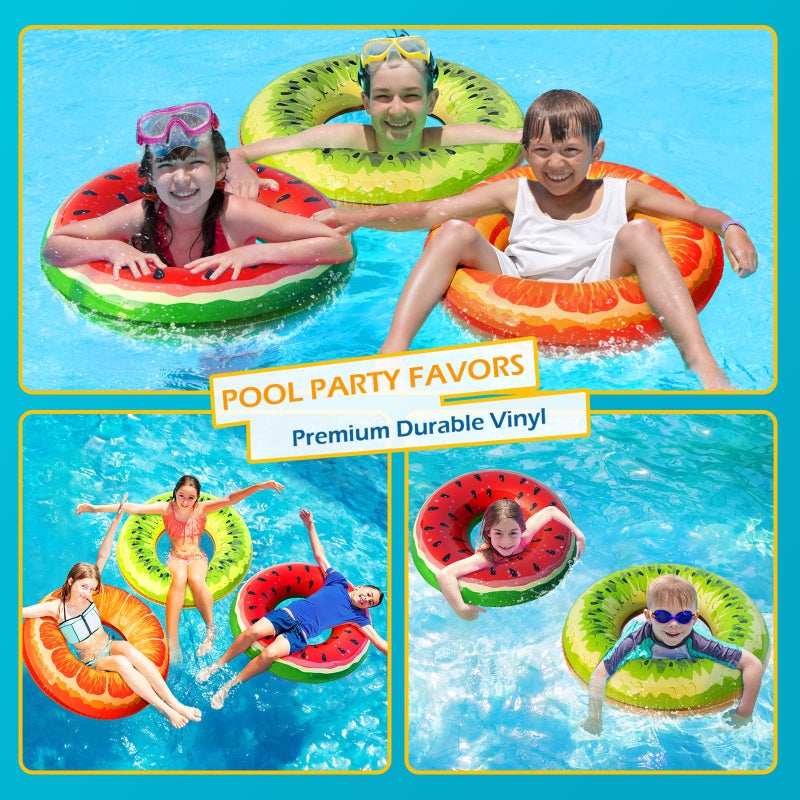 Jasonwell Inflatable Pool Toys Floats for Swimming Pool Party Lake Beach Kids Adults - 4 Pack Floaties Pool Tubes Swim Rings Fruit Water Floaty Watermelon Kiwi Orange Grape - Image 5