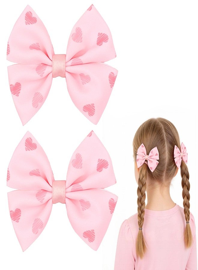 Doneace Valentines Bow Hair Clips Pink Heart Hair Clips Cute Bow Hair Barrettes Love Heart Hairpin Ribbon Alligator Hairgrips Clips Valentine's Day Hair Accessories for Girls Women Toddlers 2PCS - Image 1