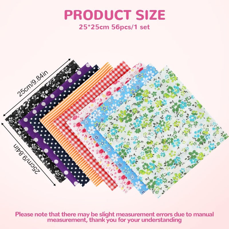 Ainiv 56pcs Fabric Bundles Squares, 9.8"x9.8" 100% Cotton Quilting Fabric Bundles, Precut Multi-Color and Different Pattern for Patchwork, Quilting, Sewing, DIY Crafts, Mask - Image 2