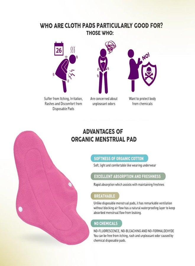 CareDone Pink Reusable Cotton Sanitary Pad Cloth I Washable Cloth Pads I Soft and Breathable Fabric | Super Absorbent Ultra Soft Cotton Rash Free Pads For Women (2 Count- Pink Reusbale Pads) - Image 4