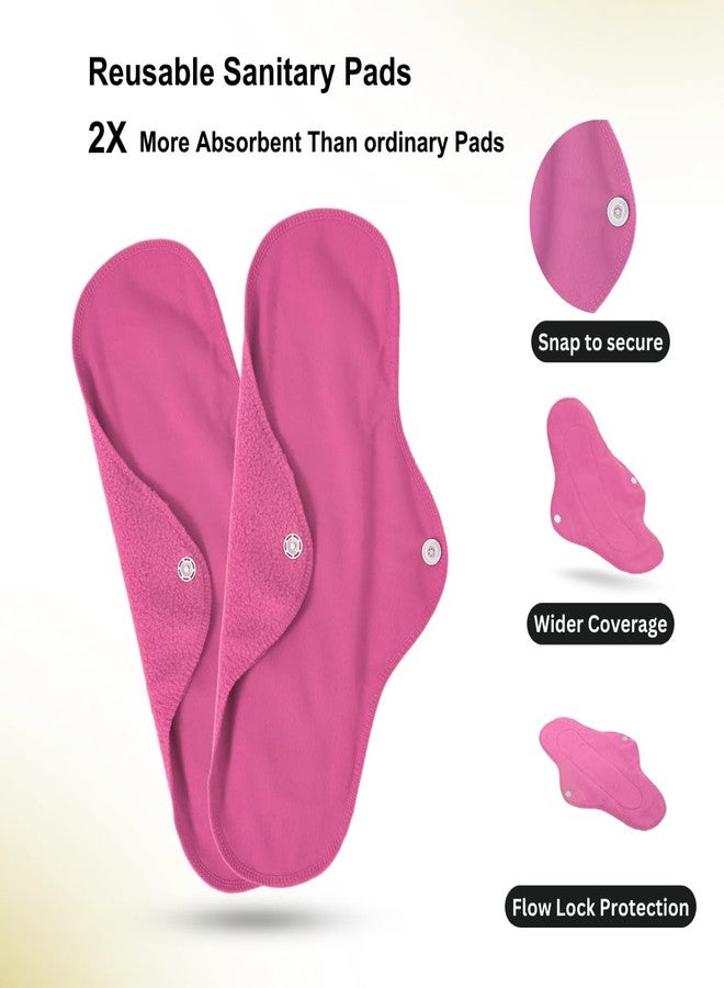 CareDone Pink Reusable Cotton Sanitary Pad Cloth I Washable Cloth Pads I Soft and Breathable Fabric | Super Absorbent Ultra Soft Cotton Rash Free Pads For Women (2 Count- Pink Reusbale Pads) - Image 3
