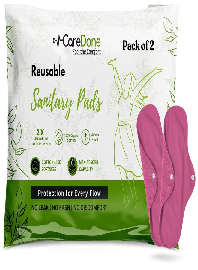 CareDone Pink Reusable Cotton Sanitary Pad Cloth I Washable Cloth Pads I Soft and Breathable Fabric | Super Absorbent Ultra Soft Cotton Rash Free Pads For Women (2 Count- Pink Reusbale Pads) - Image 1