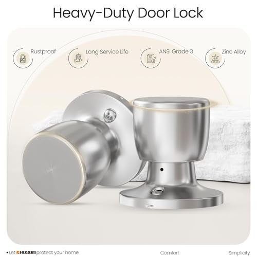HOSOM 2 Pack Dummy Door Knobs, Keyless Closet Door Knobs Satin Nickel Dummy Door Handle, Exterior/Interior Door Knob, Individual Non-Turning Dummy Door Knob Single Side - Image 4