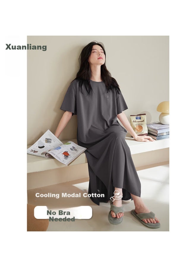 XULEN Xuanliang Women's Summer Modal Cotton Short Sleeve Long Nightgown Cool And Brightening Plus Size Dress - Image 1