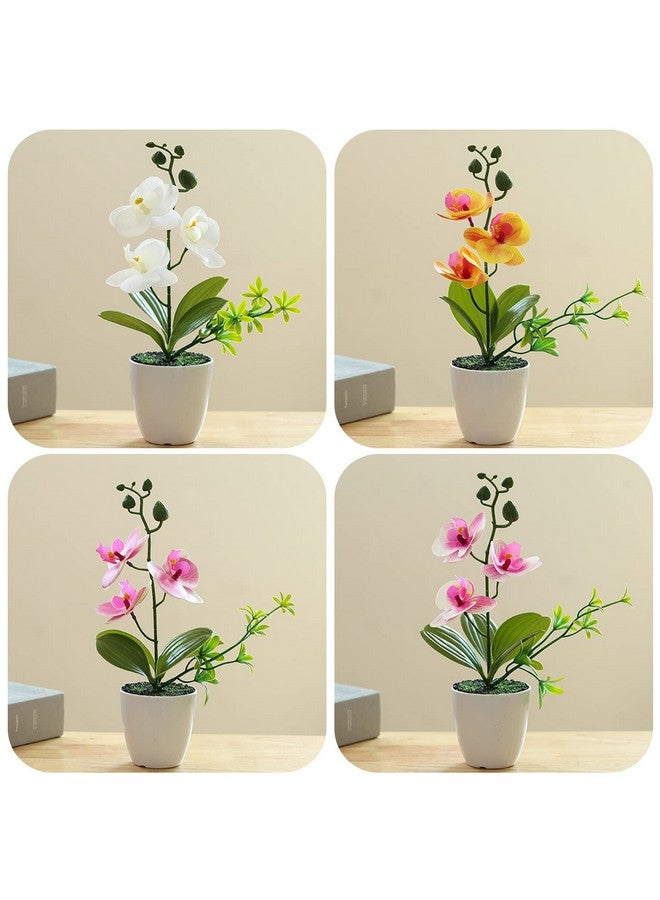 XONOR 4Pcs Artificial Orchid Flowers Mini Potted Orchid Flowers Fake Orchids With Plastic Vase For Home Office Wedding Table Centerpiece Decoration(White,Yellow,Pink,Light Pink) - Image 3