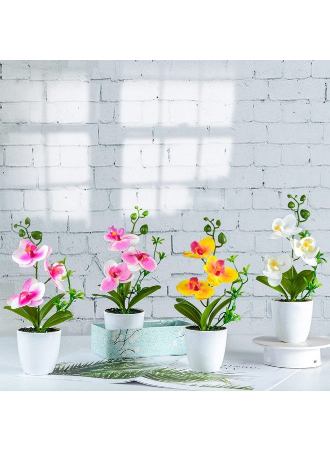XONOR 4Pcs Artificial Orchid Flowers Mini Potted Orchid Flowers Fake Orchids With Plastic Vase For Home Office Wedding Table Centerpiece Decoration(White,Yellow,Pink,Light Pink) - Image 4