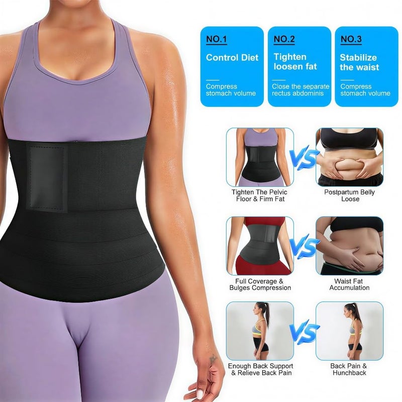 AMZBOSS Waist Trainer for Women Belly Fat, Bandage Wrap Corset Shapewear, Postpartum Belly Band, Tummy Control Waist Cincher, Long Torso Sweat Band, Black - Image 2