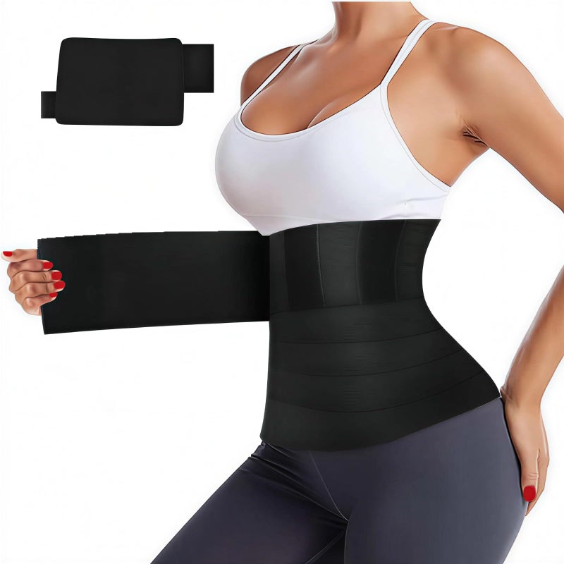 AMZBOSS Waist Trainer for Women Belly Fat, Bandage Wrap Corset Shapewear, Postpartum Belly Band, Tummy Control Waist Cincher, Long Torso Sweat Band, Black - Image 1