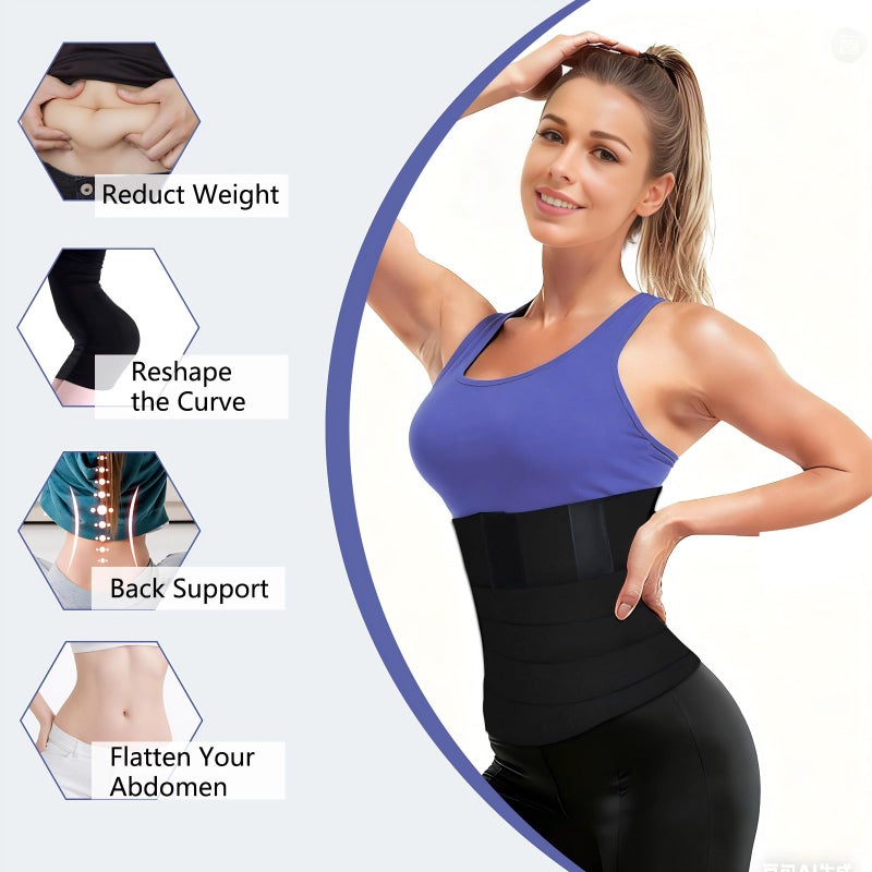 AMZBOSS Waist Trainer for Women Belly Fat, Bandage Wrap Corset Shapewear, Postpartum Belly Band, Tummy Control Waist Cincher, Long Torso Sweat Band, Black - Image 5