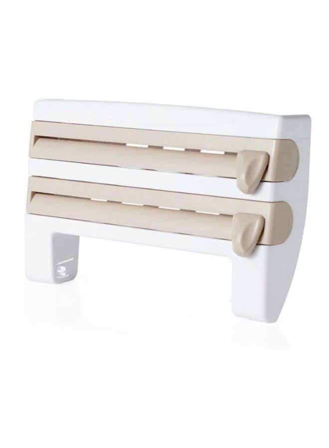 Multi-Function Kitchen Plastic Wrap Storage Rack With Cutter Aluminum Foil Becue Paper Towel White/Brown  - Image 1