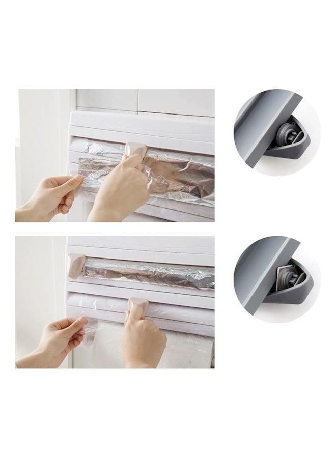 Multi-Function Kitchen Plastic Wrap Storage Rack With Cutter Aluminum Foil Becue Paper Towel White/Brown  - Image 4