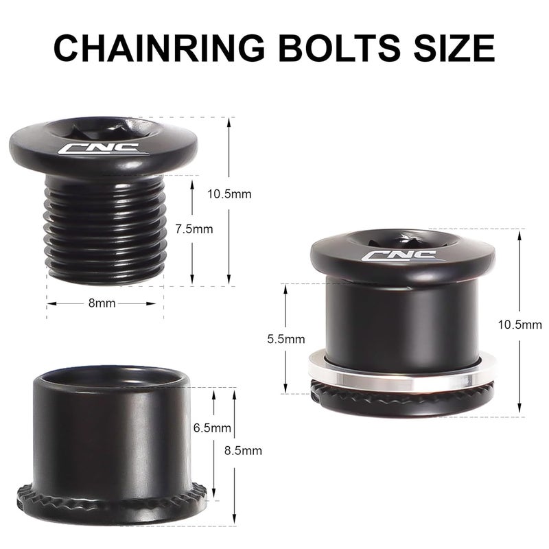 Chooee Double Chainring Bolts,M8 Steel Chain Ring Bolts Set Black - Image 5