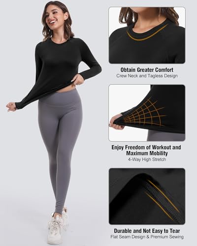 CL convallaria 4 Pack Women's Long Sleeve Compression Shirts, Cool Dry Workout Athletic Tops Sun Protection Cooling Shirts for Yoga Running Hiking Gym Black/Blue/Grey/Wine Red Medium - Image 5