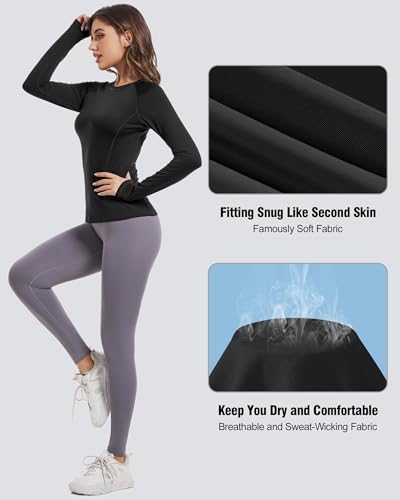 CL convallaria 4 Pack Women's Long Sleeve Compression Shirts, Cool Dry Workout Athletic Tops Sun Protection Cooling Shirts for Yoga Running Hiking Gym Black/Blue/Grey/Wine Red Medium - Image 4