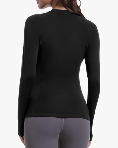 CL convallaria 4 Pack Women's Long Sleeve Compression Shirts, Cool Dry Workout Athletic Tops Sun Protection Cooling Shirts for Yoga Running Hiking Gym Black/Blue/Grey/Wine Red Medium - Image 2