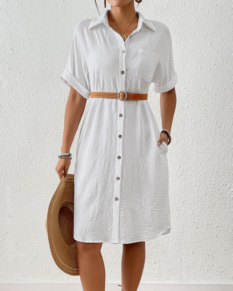 Bsubseach Womens Swimsuit Coverup Long Button Down Bathing Suit Cover Ups Short Sleeve Summer Beach Shirt Dress with Pockets White M - Image 3