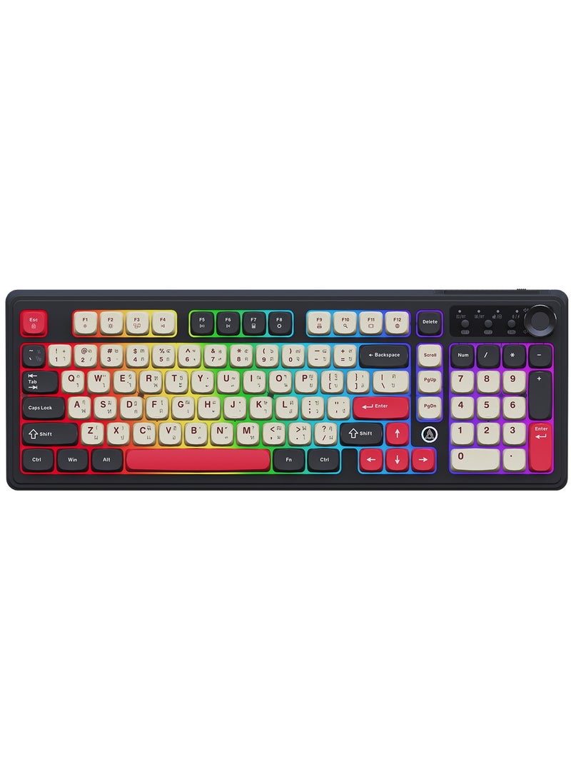 A-jazz AF98 97-Key Triple-Mode Wireless/Wired Membrane Keyboard with RGB Backlight, ABS Floating Keycaps, Adjustable Ergonomics, 4000mAh Battery, and Multimedia Controls – Compatible with Windows, Mac, iOS, and Android - Image 2