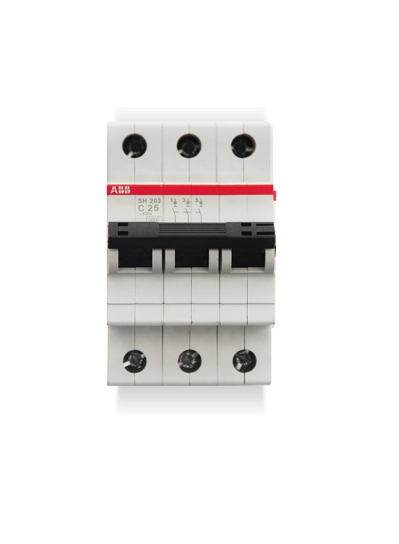 ABB Three pole Miniature Circuit Breaker 25A TP MCB 6KA TYPE C SH203-C25 2CDS213001R0254 - Image 1