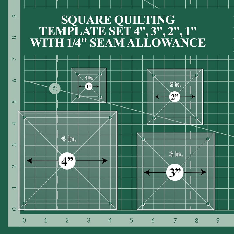 LaserThing Quilting Acrylic Template Set | Precision Tools for Quilting Enthusiasts | Square Design | Includes Sizes 4", 3", 2", 1" | 1/8 Clear Acrylic | 1/4" Seam Allowance for Accuracy - Image 3
