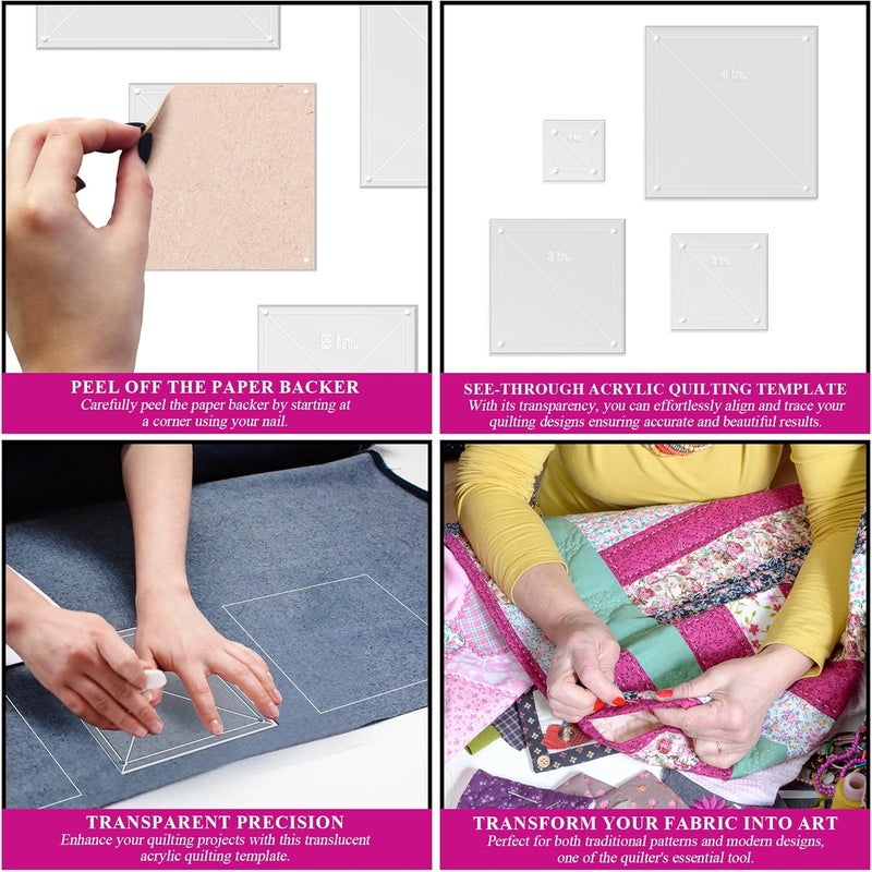 LaserThing Quilting Acrylic Template Set | Precision Tools for Quilting Enthusiasts | Square Design | Includes Sizes 4", 3", 2", 1" | 1/8 Clear Acrylic | 1/4" Seam Allowance for Accuracy - Image 5