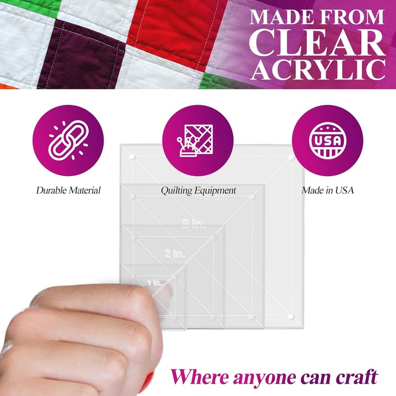 LaserThing Quilting Acrylic Template Set | Precision Tools for Quilting Enthusiasts | Square Design | Includes Sizes 4", 3", 2", 1" | 1/8 Clear Acrylic | 1/4" Seam Allowance for Accuracy - Image 4