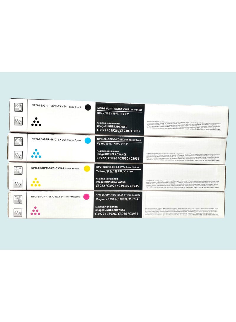 LET MY C-EXV64 EXV64 NPG88 GPR66 Toner Cartridge Compatible with imageRunner C3326i/iR-ADV DX C3935i/C3930i/C3926i/C3922i for Canon Toner Cartridge (BK:6000/CMY:4000) - Image 1