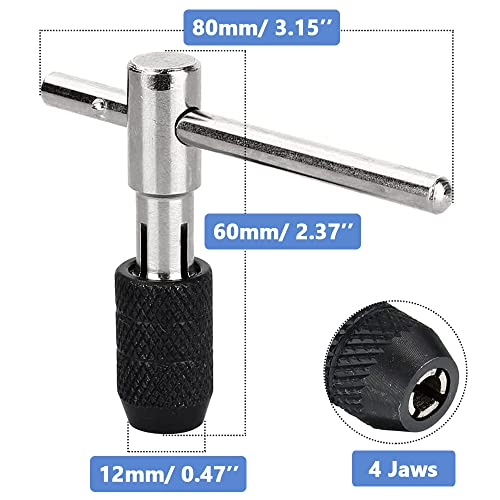 Mesee 6 Pcs Tap Wrench Tool Set, Adjustable T-Handle Tap Holder Wrench with Machine Screw Thread Metric Plug Taps M3 M4 M5 M6 M8 Taps for Metal/Aluminum/Plastic/Wood - Image 2
