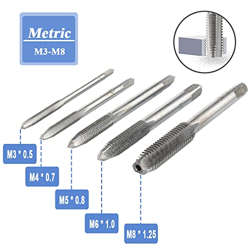 Mesee 6 Pcs Tap Wrench Tool Set, Adjustable T-Handle Tap Holder Wrench with Machine Screw Thread Metric Plug Taps M3 M4 M5 M6 M8 Taps for Metal/Aluminum/Plastic/Wood - Image 3