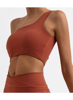 Asymmetric Shoulder Yoga Tank Top with Built-In Bra Pad Brick Red