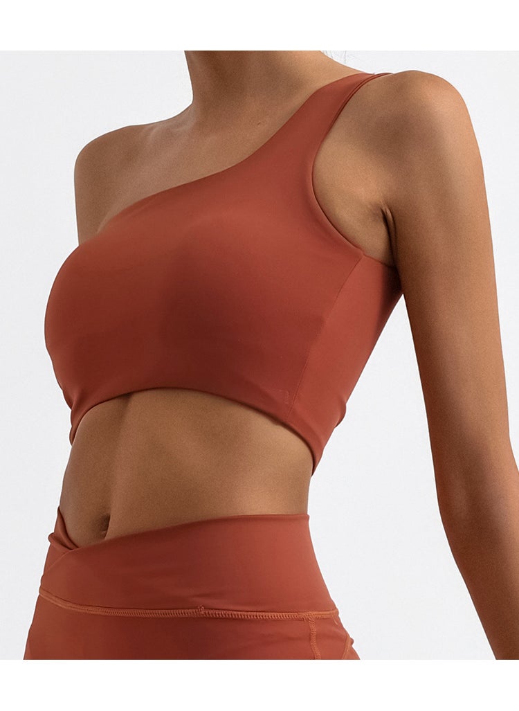 Generic - Asymmetric Shoulder Yoga Tank Top with Built-In Bra Pad Brick Red - Image 1