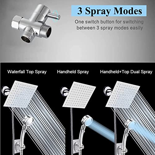 bellearly Shower Head, 8" High Pressure Rainfall Stainless Steel Shower Head / 3 Settings On/Off Handshower Combo with Shower Holder and 87" Hose (Chrome) - Image 5