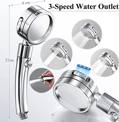 bellearly Shower Head, 8" High Pressure Rainfall Stainless Steel Shower Head / 3 Settings On/Off Handshower Combo with Shower Holder and 87" Hose (Chrome) - Image 2