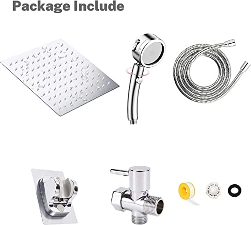 bellearly Shower Head, 8" High Pressure Rainfall Stainless Steel Shower Head / 3 Settings On/Off Handshower Combo with Shower Holder and 87" Hose (Chrome) - Image 3