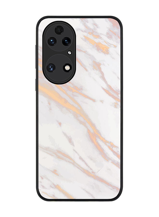 Stylizedd Rugged Black edge case for Huawei P50 Slim fit Soft Case Flexible Rubber Edges Anti Drop TPU Gel Thin Cover - Marble Print Gold Grey - Image 1