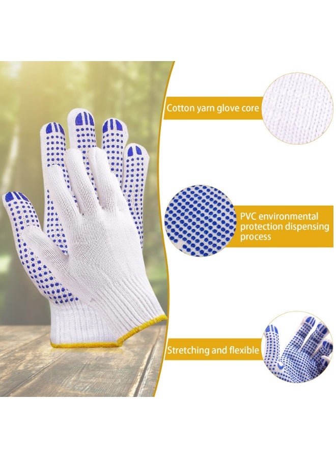 12 Pairs Working Gloves for Men Women – Winter Dots Flip Resistant Grip – Repairing, Builder, Construction, Gardening, Housework, Skincare – Stretchy Durable Gloves for Warehouse Worker (White) - Image 3