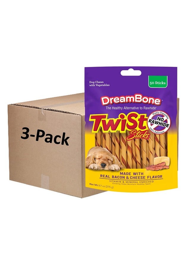 DreamBone Dreambone Twist Sticks with Real Bacon and Cheese Flavor 50 Count, Rawhide-Free Chews for Dogs (3 Pack)  - Image 1