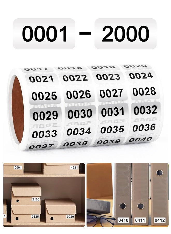 0001-2000 Consecutive Number Stickers Self Adhesive Waterproof Vinyl Inventory Classification Labels - Image 1