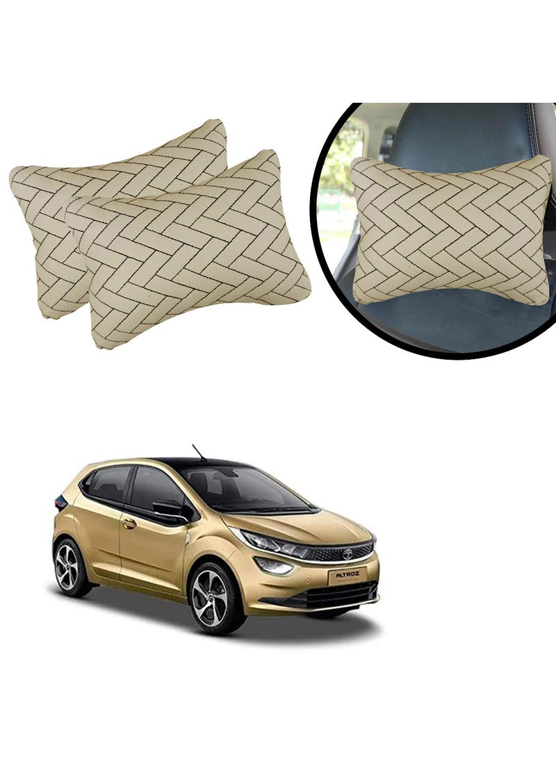 Adroitz SHOOLIN Beige Leathertte Material Neck Rest Cushion in ZigZag Design for Car_87  - Image 1