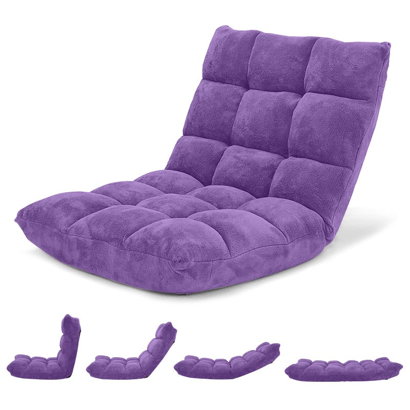 Giantex Floor Chair with Back Support, 14 Adjustable Position, Padded Sleeper Bed, Couch Recliner, Folding Gaming Floor Chairs for Adults, Living Room, Bedroom, Yoga, Meditation, Purple - Image 1