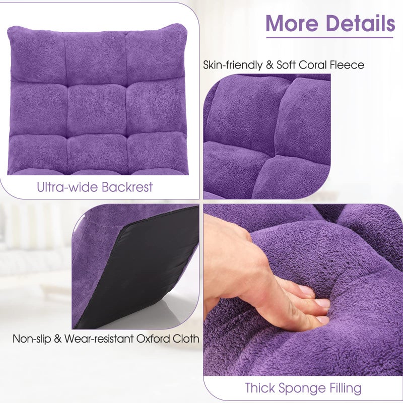 Giantex Floor Chair with Back Support, 14 Adjustable Position, Padded Sleeper Bed, Couch Recliner, Folding Gaming Floor Chairs for Adults, Living Room, Bedroom, Yoga, Meditation, Purple - Image 5