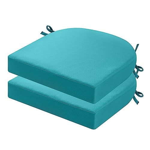idee-home ideehome Outdoor Chair Cushions Set of 2 Thick 19 x 19 x 3 Outdoor Seat Cushions Patio Furniture Waterproof with Ties Dining Pads - Image 1