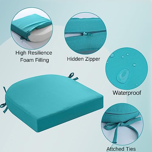 idee-home ideehome Outdoor Chair Cushions Set of 2 Thick 19 x 19 x 3 Outdoor Seat Cushions Patio Furniture Waterproof with Ties Dining Pads - Image 3