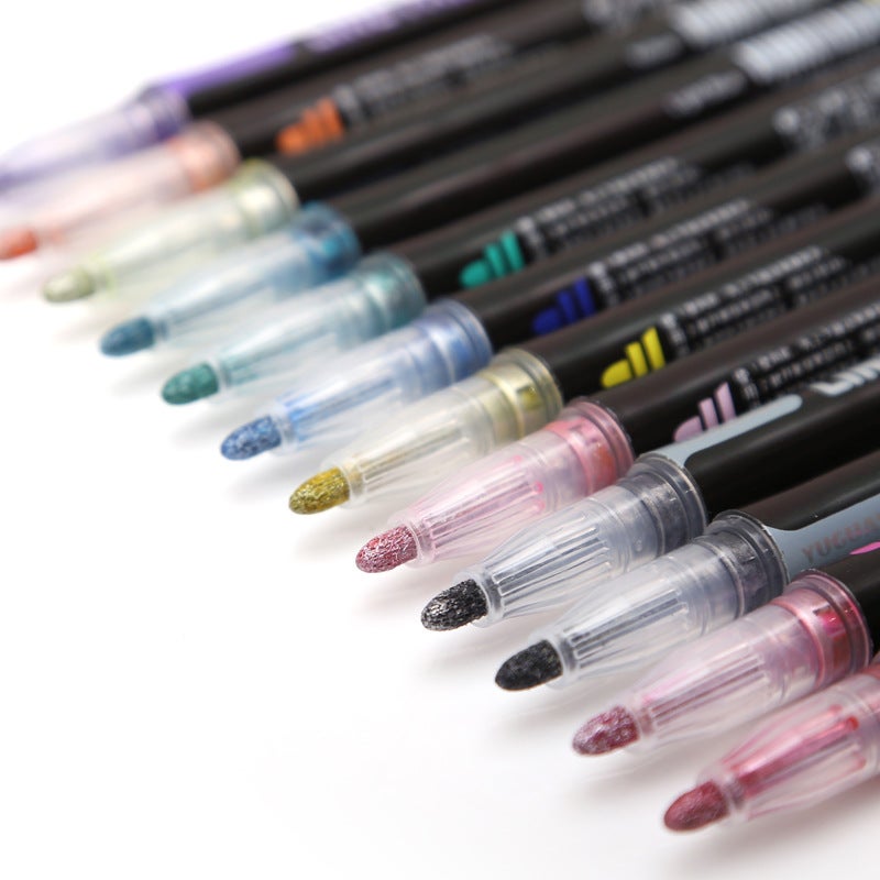 8 Color Contour Pen Double Line Pen Hand Account Pen Ins Internet Celebrity Creative Highlighter Flash Color 12 Color Flash Pen Marking Pen - Image 3