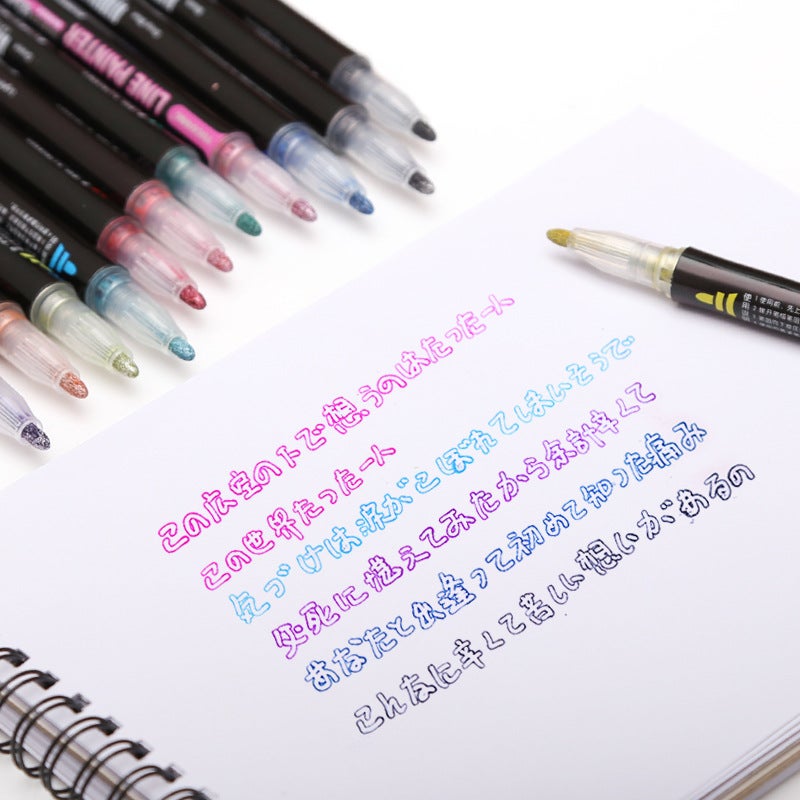 8 Color Contour Pen Double Line Pen Hand Account Pen Ins Internet Celebrity Creative Highlighter Flash Color 12 Color Flash Pen Marking Pen - Image 5