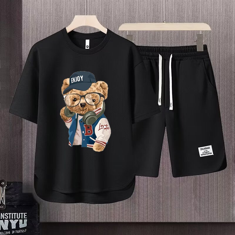 Bear American Style Retro Cartoon Short-Sleeved T-Shirt Men'S Loose Ins Trendy Street Style Hip Hop Oversize Suit Trend - Image 1